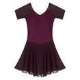 thumbnail image 4 of TSSOE Women's Mesh Splice Ballet Dance Leotards Short Sleeve Figure Ice Skating Skirted Bodysuit Dark Purple XL, 4 of 6
