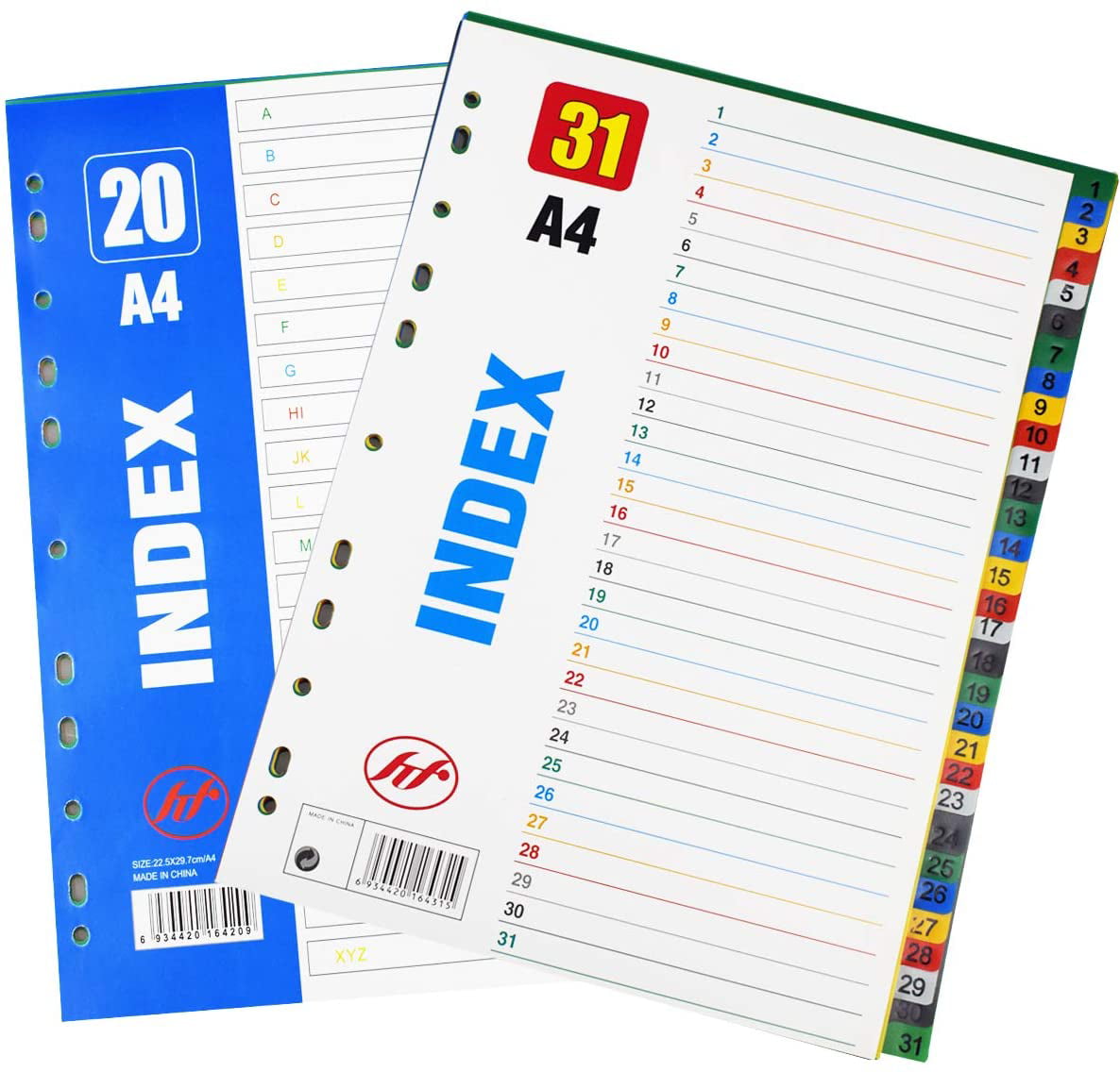 Plastic Folder Dividers Binder Index Dividers A4 PP Dividers File Dividers 20 Part & 31 Part for Office School by INTVN Multi-Coloured 2 Sets