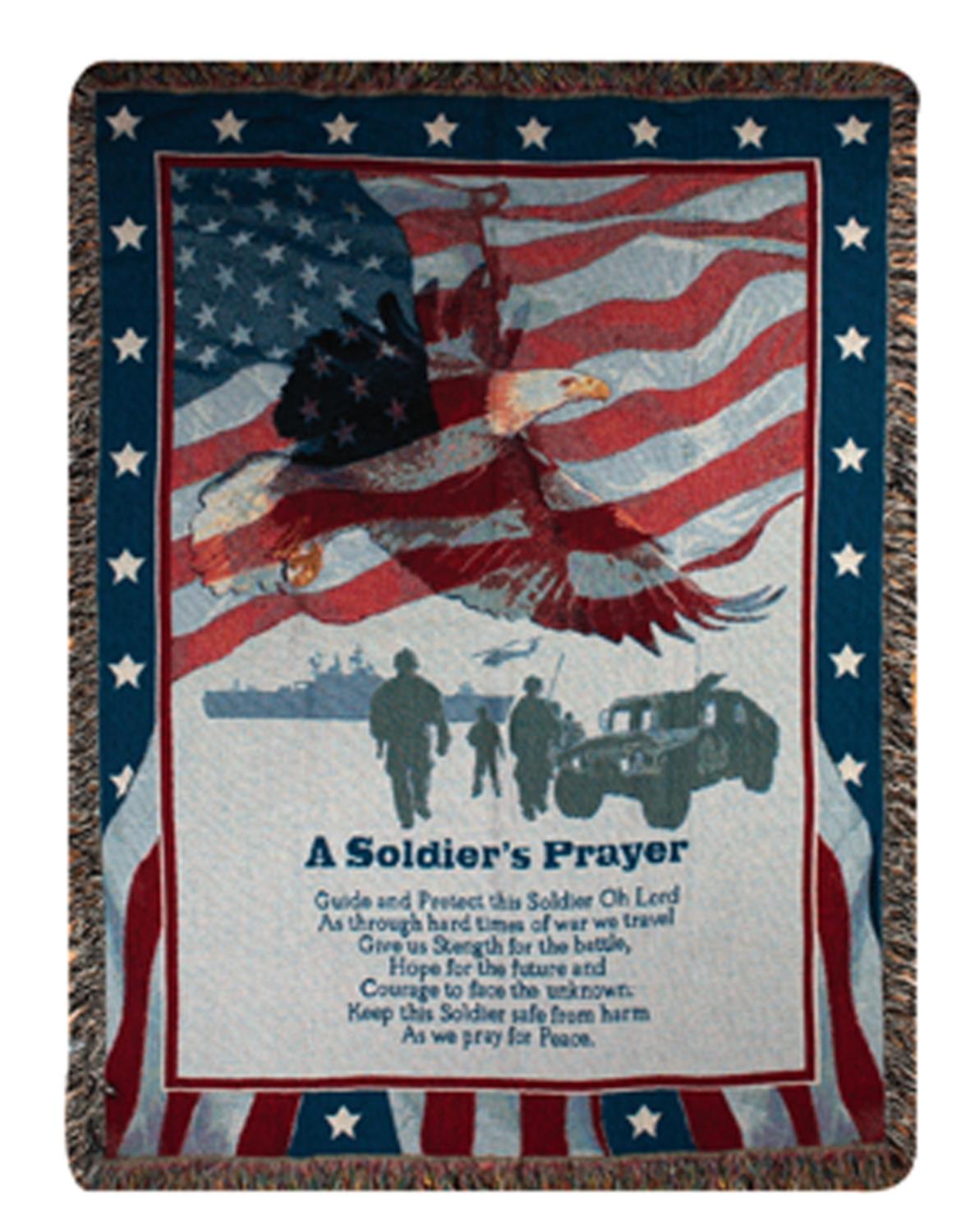 Patriotic Soldier's Prayer Inspirational Tapestry Throw Blanket 50" x