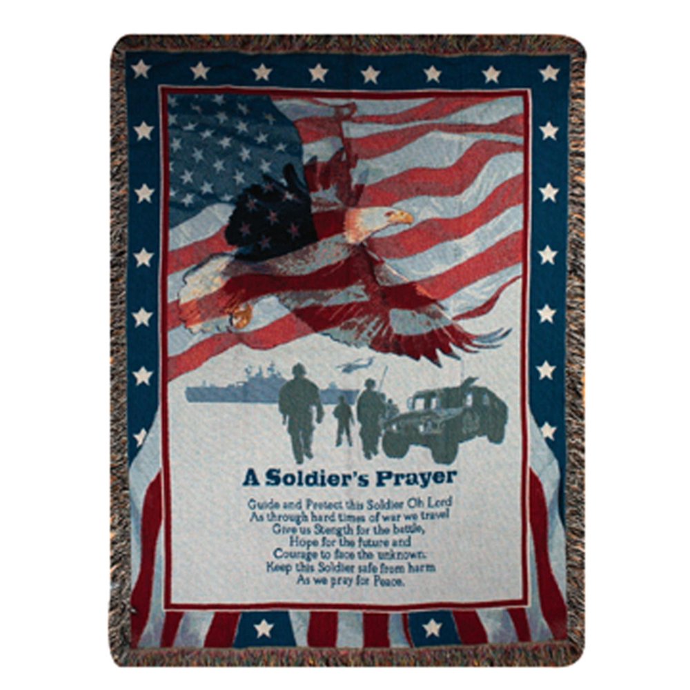 Patriotic Soldier's Prayer Inspirational Tapestry Throw Blanket 50" x
