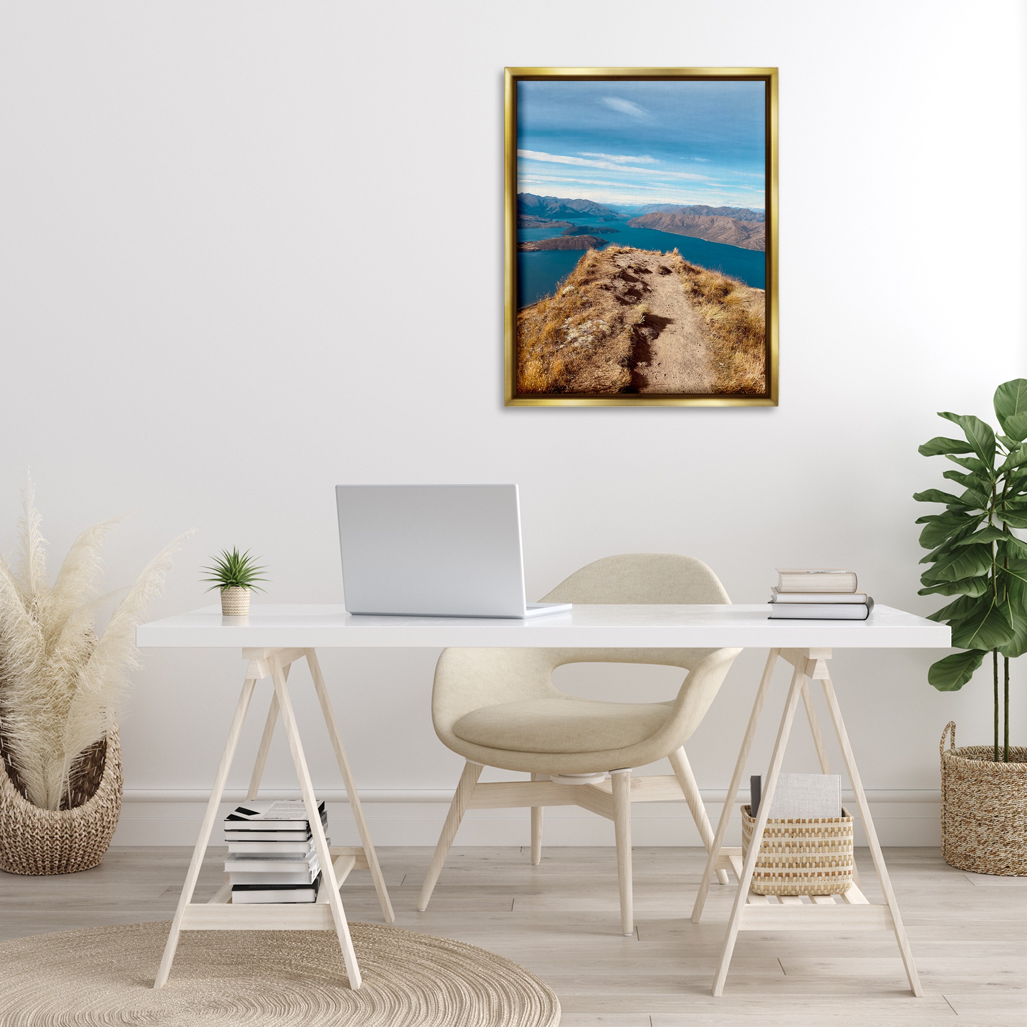Stupell Industries Cliffs over Blue Sea Landscape Photography Gold Floater Framed Art Print Wall Art, 25 x 31