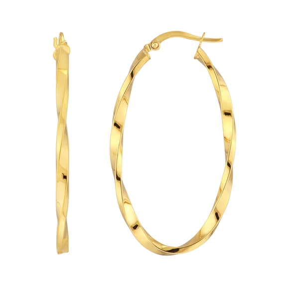 Honey Crush Real 14K Yellow Gold Polished Large Twisted Oval Hoop Earrings (2.5mm, 40mm)