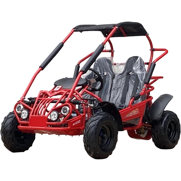 TRAILMASTER Mid XRX/R - Deluxe Go Kart Buggy with Reverse, Full roll cage and Safety Harness, Ages 10 and up, 196 CC Electric Start.  (Plus, Red)