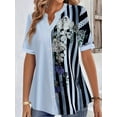 thumbnail image 5 of Plus Size Striped Print Blouse, Casual Round Collar Half Sleeve Blouse For Spring, Women's Plus Size Clothing, 5 of 7