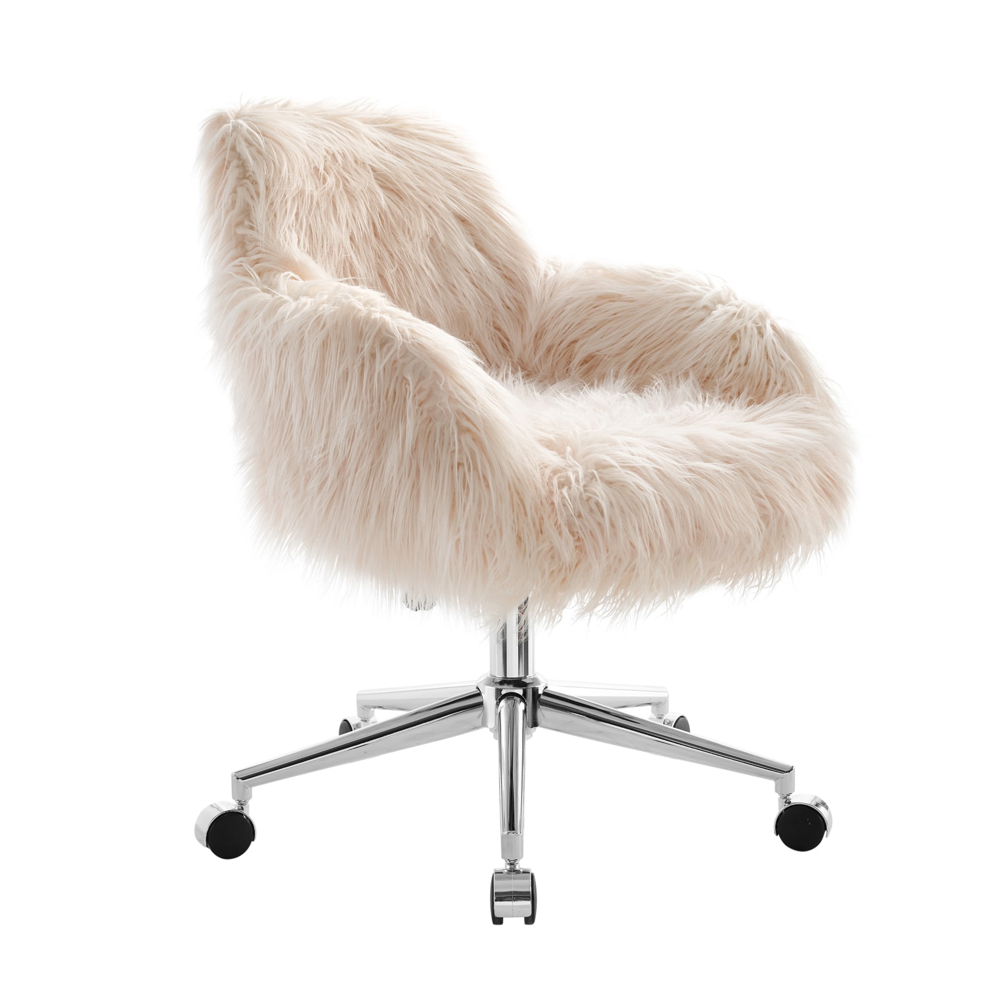 Linon Fiona Faux Fur Swivel Office Chair with Wheels in Pink