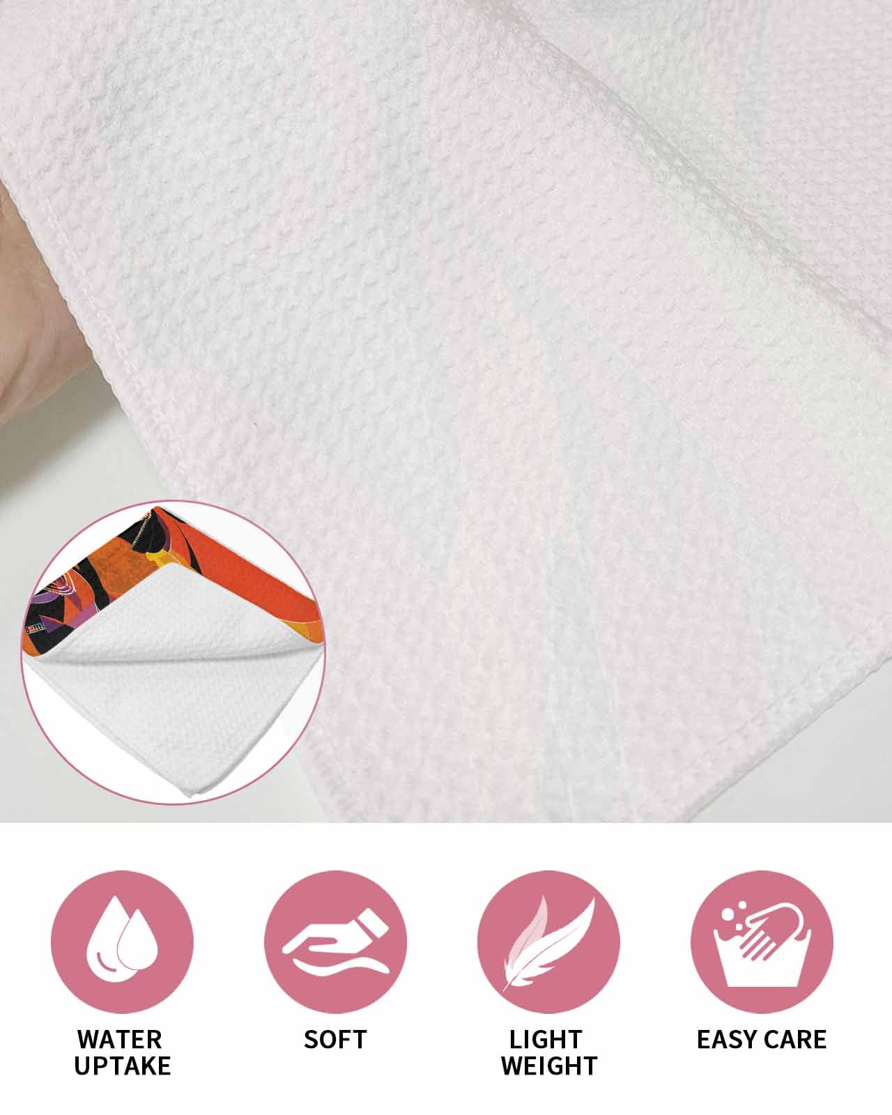 Black Orange Girls Boho Hand Towels Set, Waffle Weave Kitchen Towels 4 Pieces, Retro Ethnic Abstract Art Microfiber Hair Face Bath Tea Towel Absorbent Quick Drying Cleaning Dish Cloths 15.7"x23.6"