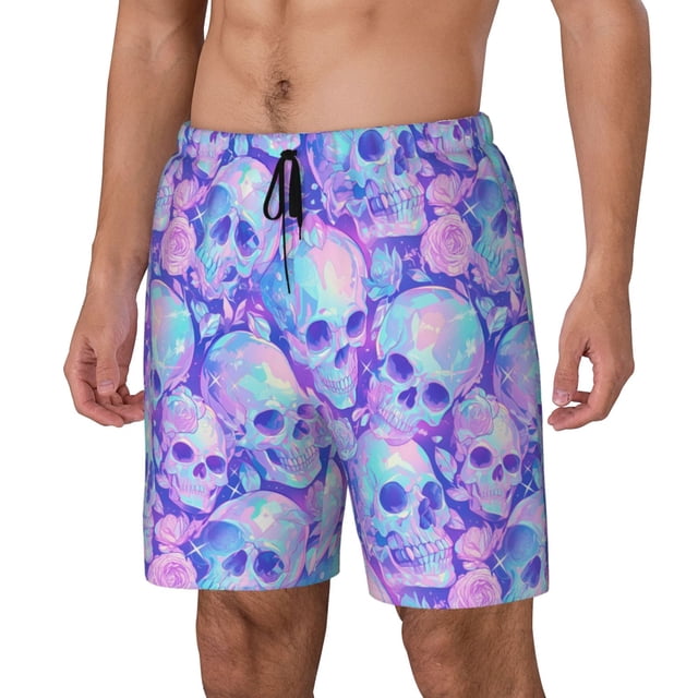 Balery Blue Skull Daisy Bañador para hombre, shorts de playa de secado rápido con entrepierna y forro de compresión-Medium