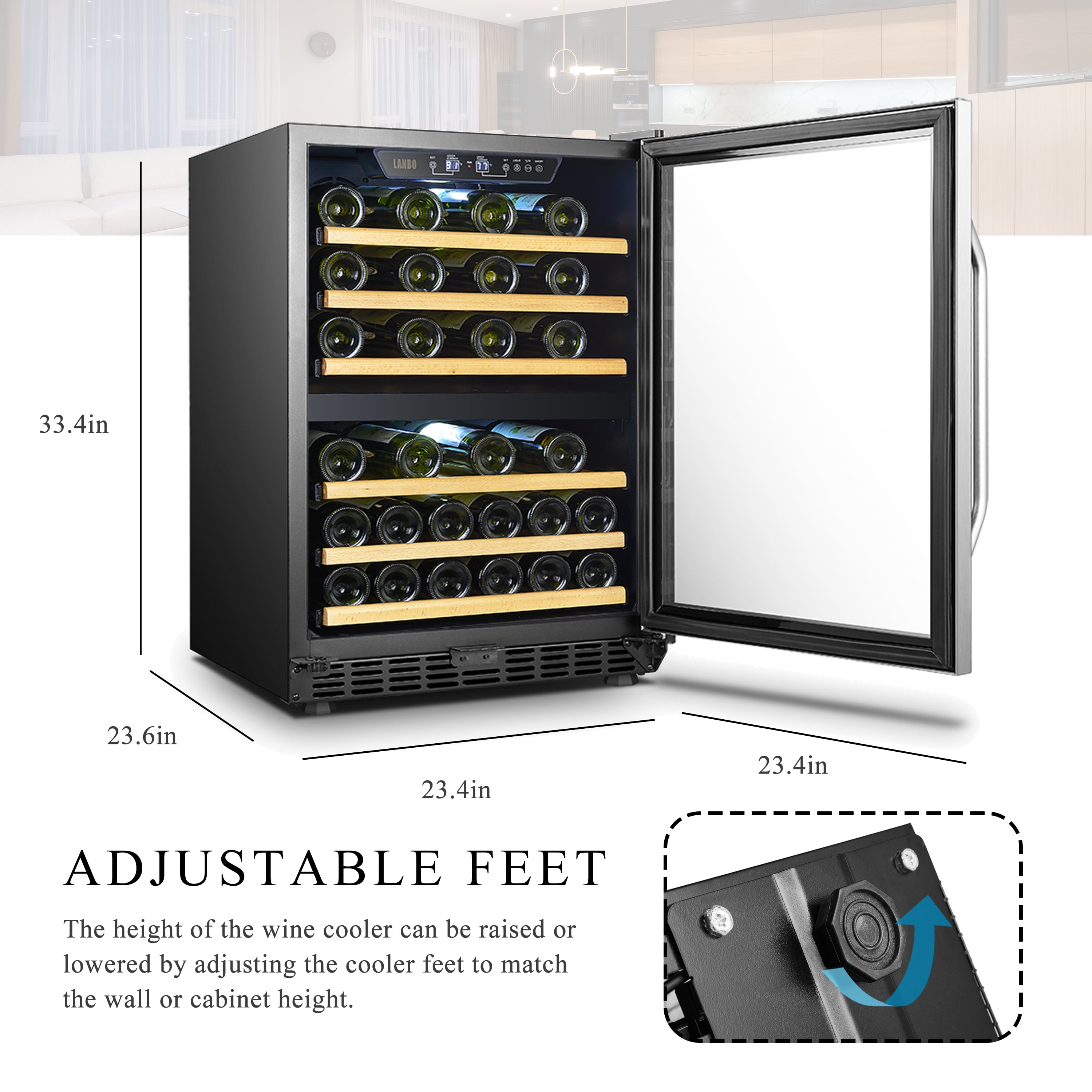 LANBO 23.4-in W 18-Bottle Capacity Black, Stainless Steel Dual Zone Cooling  Built-In /freestanding Wine Cooler in the Wine Coolers department at