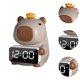 thumbnail image 4 of Reloj despertador electrónico LED con figura de carpincho para mesita de noche de dormitorio. Marrón, 4 of 8