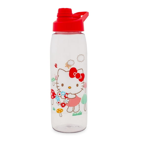 Sanrio Hello Kitty Mushrooms Water Bottle with Screw-Top Lid  Holds 28 ounces