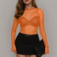 thumbnail image 4 of COMVALUE Women Sparkly Mesh Long Sleeve Top Sheer Lace Undershirts Mock Neck Tee Shirt Trendy (Orange, M), 4 of 6