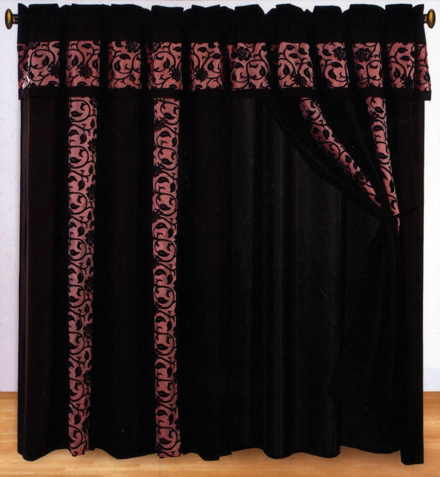 11 Pc Classy Floral Motif Comforter Curtain Set Burgundy Black