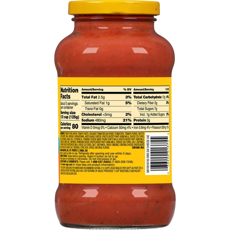 【Ragu】 Ragu Chunky Six Cheese Tomato Pasta Sauce in Dairy Jar, 24 oz