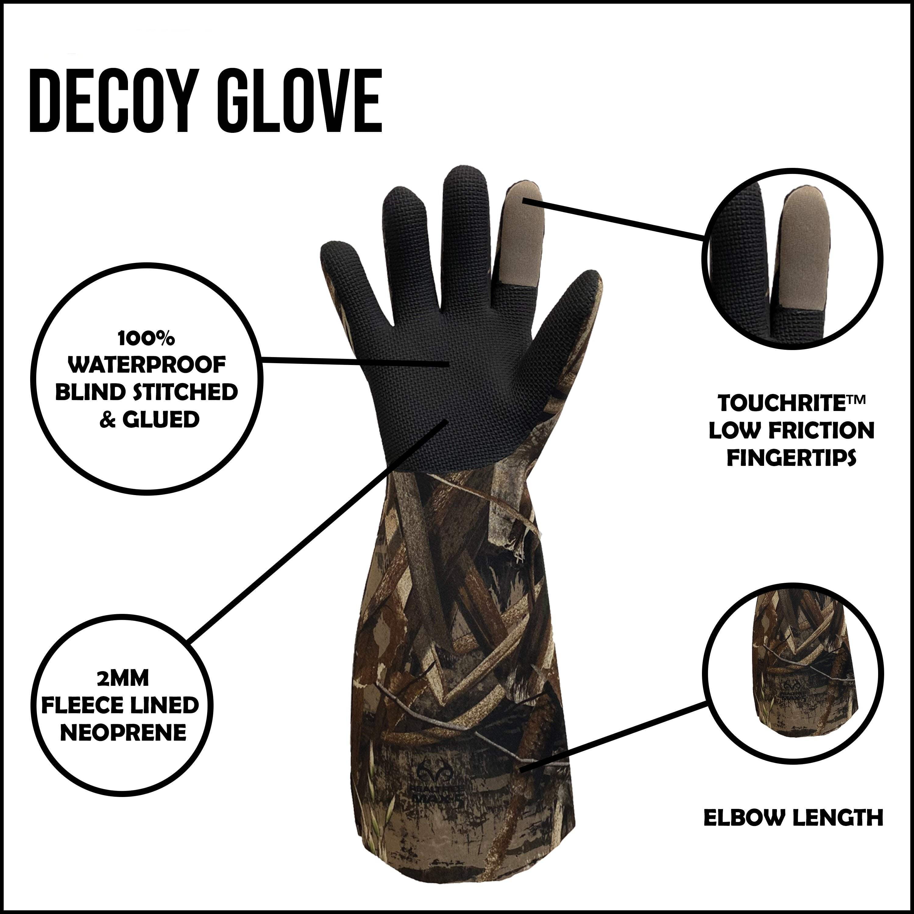 Glacier Outdoor Decoy Glove Unisex Waterproof Elbow Length Neoprene Hunting Glove Realtree MAX-7 L