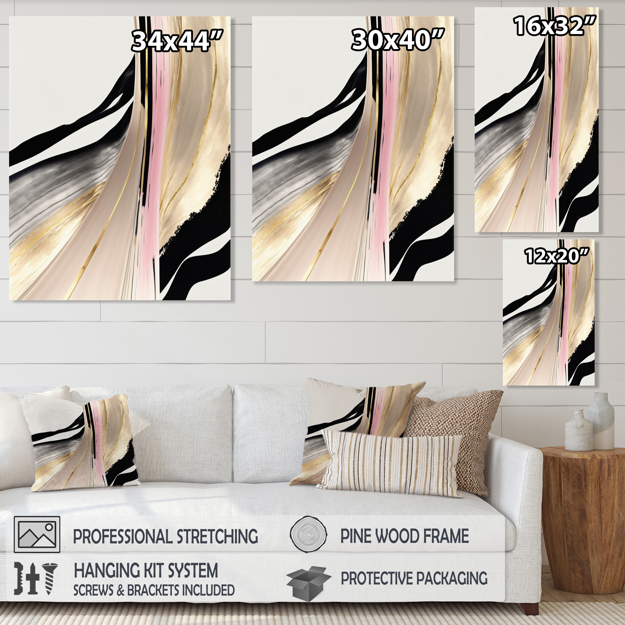 Designart Minimalism Pink And Gold Cubic Fusion VII Canvas Wall Art