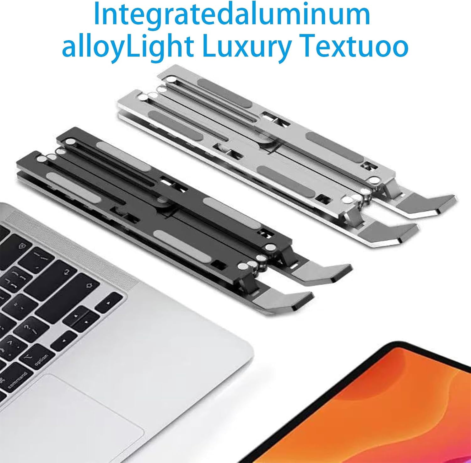 Ergonomic 7-Levels Angles Adjustable Computer Stand, Portable Laptop Stand for Desk, Aluminum + Silicone Foldable Ventilated Cooling Notebook Holder Stand for 10-17.3” Laptops, Tablets（Black）
