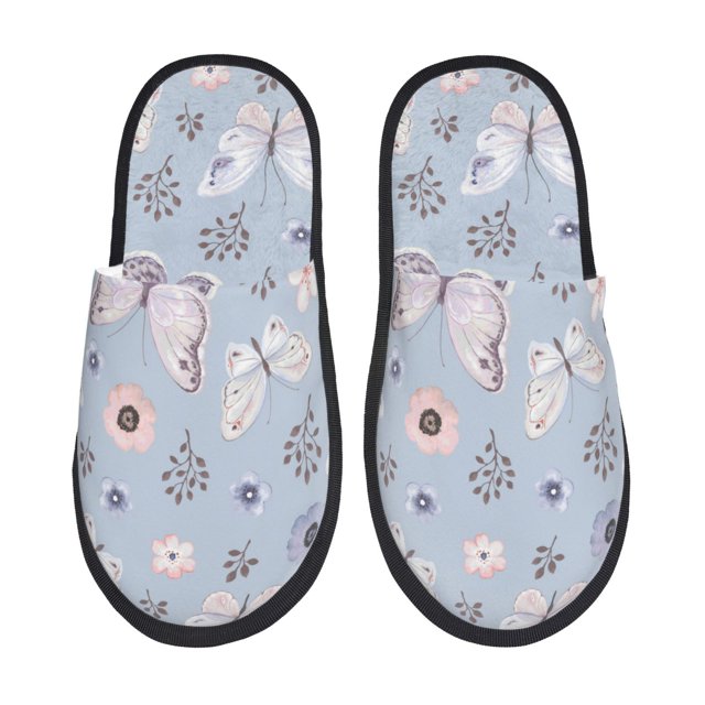 Fotbe Blue Butterfly Pantuflas Peludas para Mujer con Estampado, Zapatillas de Peluche, Zapatos de Invierno para Casa, Uso Interior y Exterior-Medium