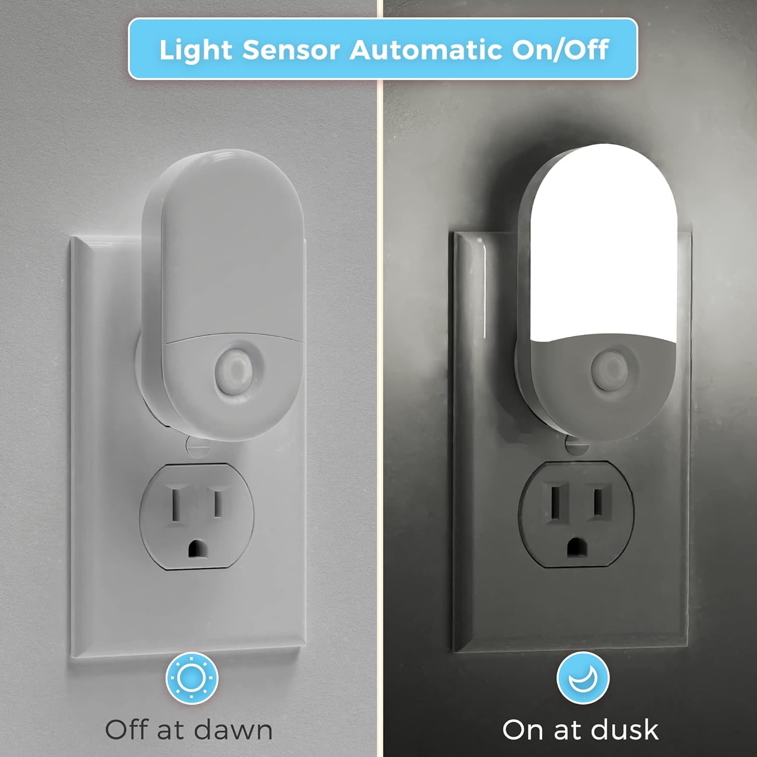 Night Light Plug in, 4 Pack 0.6W LED Night Light for Kids, Auto Dusk to Dawn Sensor Bright Nightlight, Daylight White 5000K, 30/60lm Small Night-Lights for Adults, Hallway, Kitchen, Stairs