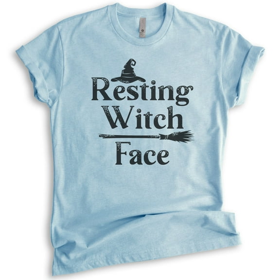 Resting Witch Face Shirt, Unisex Women's Shirt, Funny Horror Shirt, Witch Shirt, Heather Light Blue, Medium