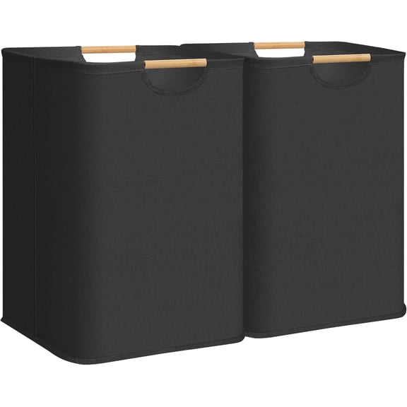 2-Pack Large Laundry Hamper, 100L (26.4 Gal) Collapsible with Bamboo Handles, Freestanding Waterproof Clothes Hamper for Laundry Room, Bedroom, Dorm, Towels, Toys, Black