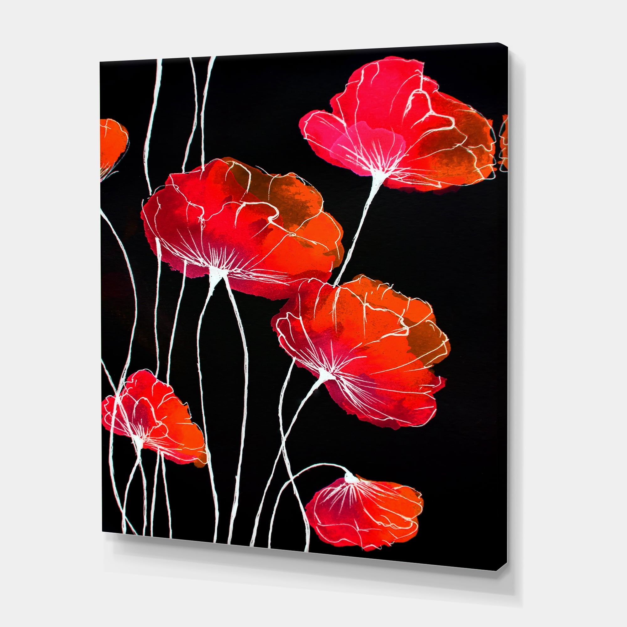 Designart ' Abstract Red Flower Detail On Black Background II ' Traditional Canvas Wall Art Print