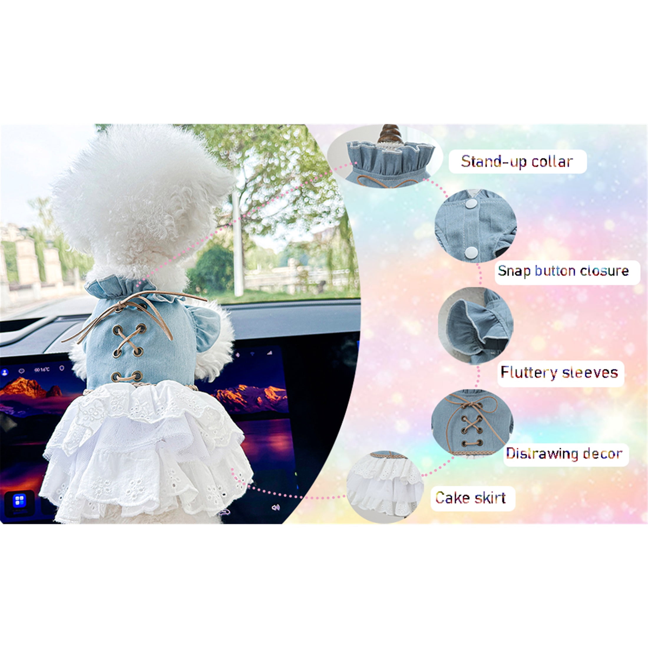 HQREA Girl Dog Denim Dress Sleeves Dog Jeans Jacket Puppy Clothes for Small Dogs Cat Apparel Cake Skirt Pet Outfit