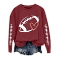 thumbnail image 3 of Football Sweatshirt for Mom Game Day Long Sleeve Crew Neck Baggy Plain Cozy Outfits Rugby Shirt Heart Graphic Loose Fit Football Season Shirts Tunic Tops Gift Fall Fashion Must Haves Brick Red, 3 of 7