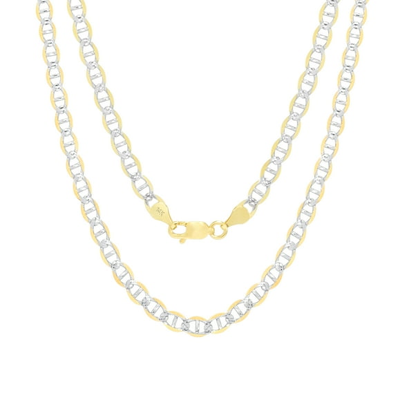 Nuragold 14k Real Yellow Gold Solid Mariner 5mm Anchor Chain Pave Diamond Cut Necklace (18"-26") Two Tone Italian Jewelry for Men