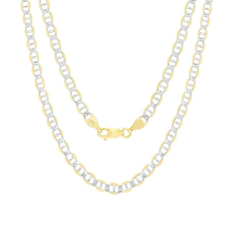 14K Yellow Gold Solid 5mm Pave Diamond Cut Mariner Chain Pendant Necklace, 18"- 26"