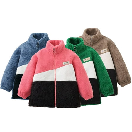 

KYAIGUO Unisex Toddler Kids Hoodie Jacket Coat Fuzzy Zip up Sweatshirt Jacket Fashion Colorblocking Long Sleeve Outerwear for 3-12Y