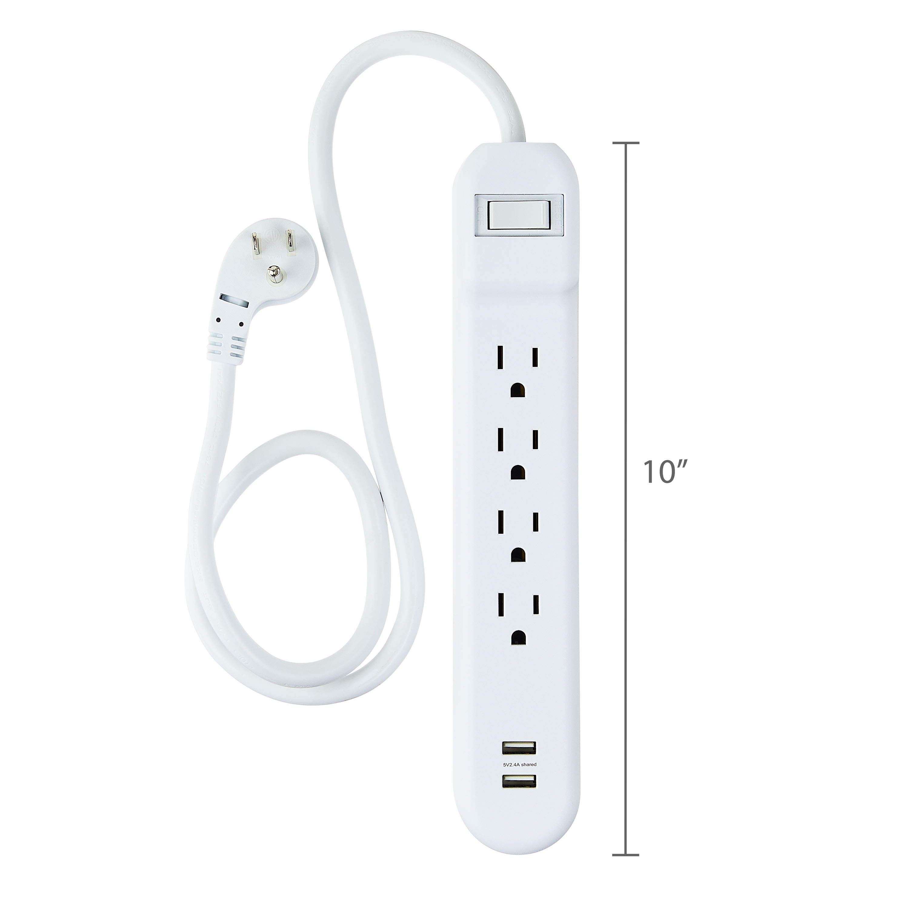 onn 4-Outlet 2-USB Surge Protector with 2.5ft Cord photo 5