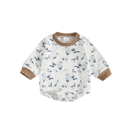 

Binshrliy Baby Girls Boys Sweatshirt Rompers Print Long Sleeve Bodysuits 3M 6M 12M 18M Infant Fall Casual One Piece Short Jumpsuit