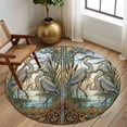 thumbnail image 2 of Round Area Rug 5 Ft, Vintage Cranes Washable Non-Slip Circle Carpet for Living Room/Bedroom, Country Retro Chic Glass Flower Textured Low-Profile Runner Mats Collection Rugs for Indoor, 2 of 8