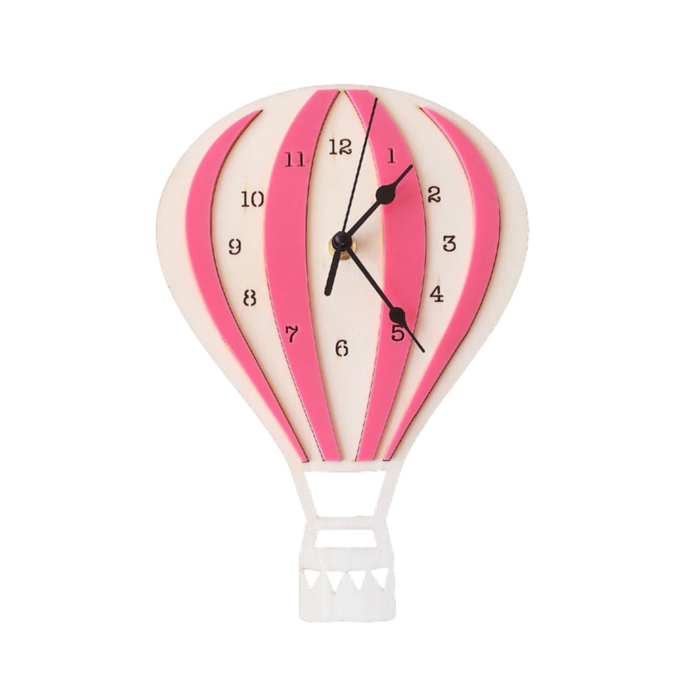 Beautiful Contemporary Hot Air Balloon Wall Clock Round Quartz Blue Wooden Clock 
