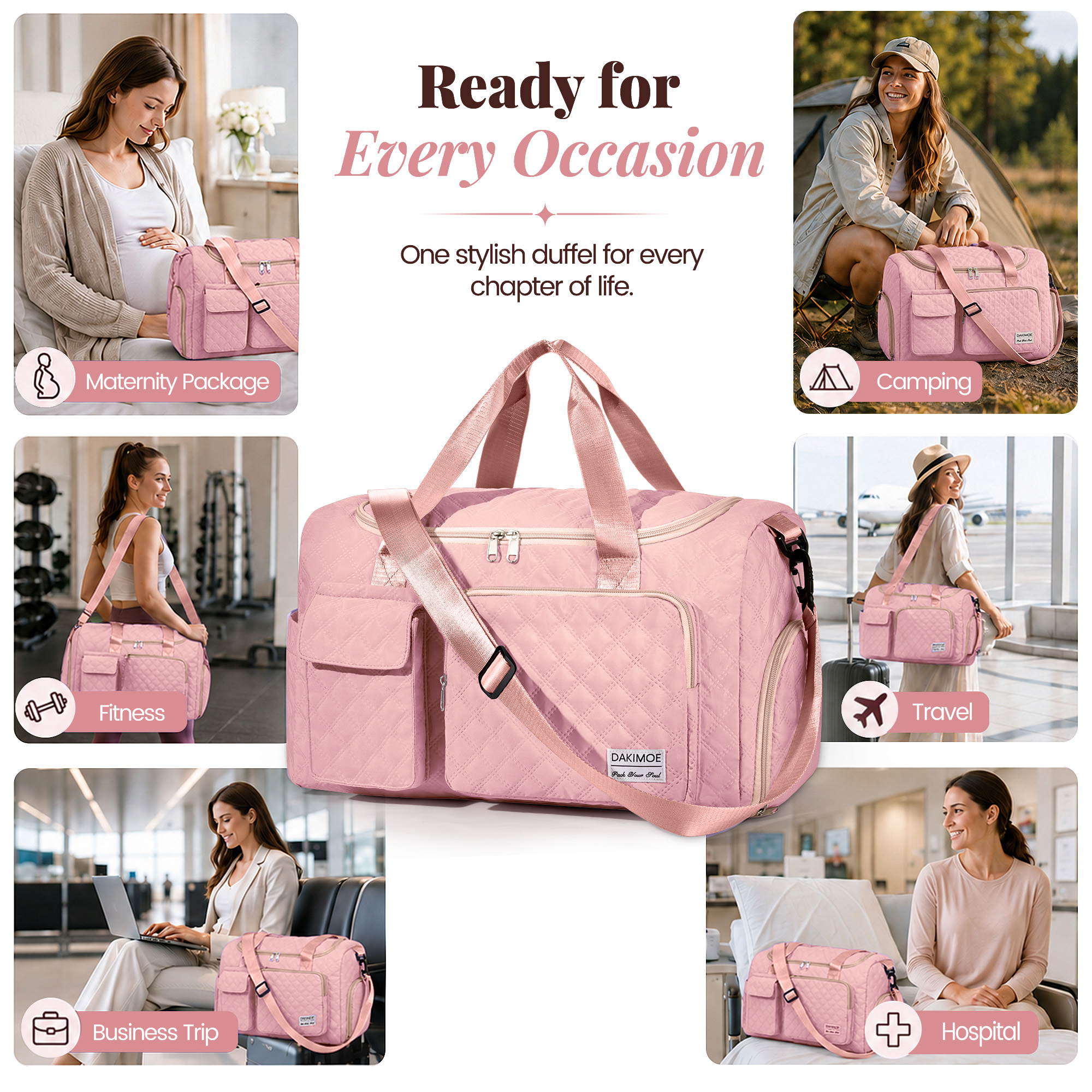 DAKIMOE Travel Duffle Bag with Wet Pocket and Shoe Compartment for Women and Men, Pink photo 8