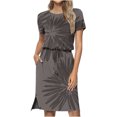 thumbnail image 2 of up to 60% off Gifts Usmixi Womens Dresses Business Tie Waist Pocket Slit Tunic Midi Dresses Casual Leopard Print Round Neck Short Sleeve Knee-Length Summer Dress Gray m, 2 of 6