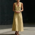 thumbnail image 5 of ZQUUVOU Maxi Dresses for Women Cotton Summer Sleeveless Deep V Button Down Tank Dress with Pocket Casual Boho Beach Vacation Yellow, 5 of 8