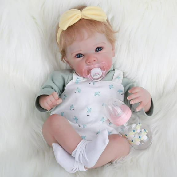 WOOROY Realistic Reborn Baby Dolls - 18-Inch Real Life Newborn Baby Doll with Blonde Hair and Weighted Cloth Body, Lifelike Toddler Dolls Girls with Clothes for Kids Age 3 