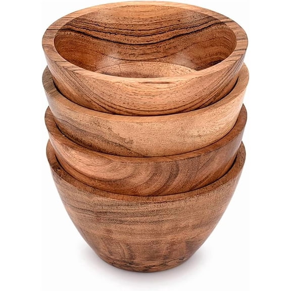 Acacia Wood Bowl Sets of 4 for Kitchen Meal Party and Nuts, Candy, Appetizer, Snacks, Olive (4.5" x 4.5" x 2.5")
