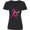 thumbnail image 3 of Inktastic Faith over Fear Breast Cancer Awareness with Pink Ribbon Women's V-Neck T-Shirt, 3 of 5