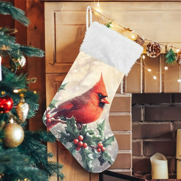 Ryvnso Christmas Stockings Cardinal on Fir Berry 17.7" Large Stocking Decoration 1 Pack