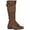 Brown, variant on Women's Knee High Riding Boot Lace Up Boot Fashionable Buckle Wide Calf Knee High Combat Boot