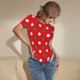thumbnail image 3 of Balery White and Green Polka Dot Body de cuello redondo de manga corta para mujer Tops de manga corta Tops básicos-Small, 3 of 7