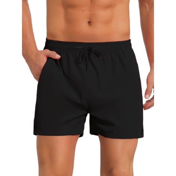 INSPIRE CHIC Men's Summer Elastic Waist Solid Board Shorts with Pockets 28 Black