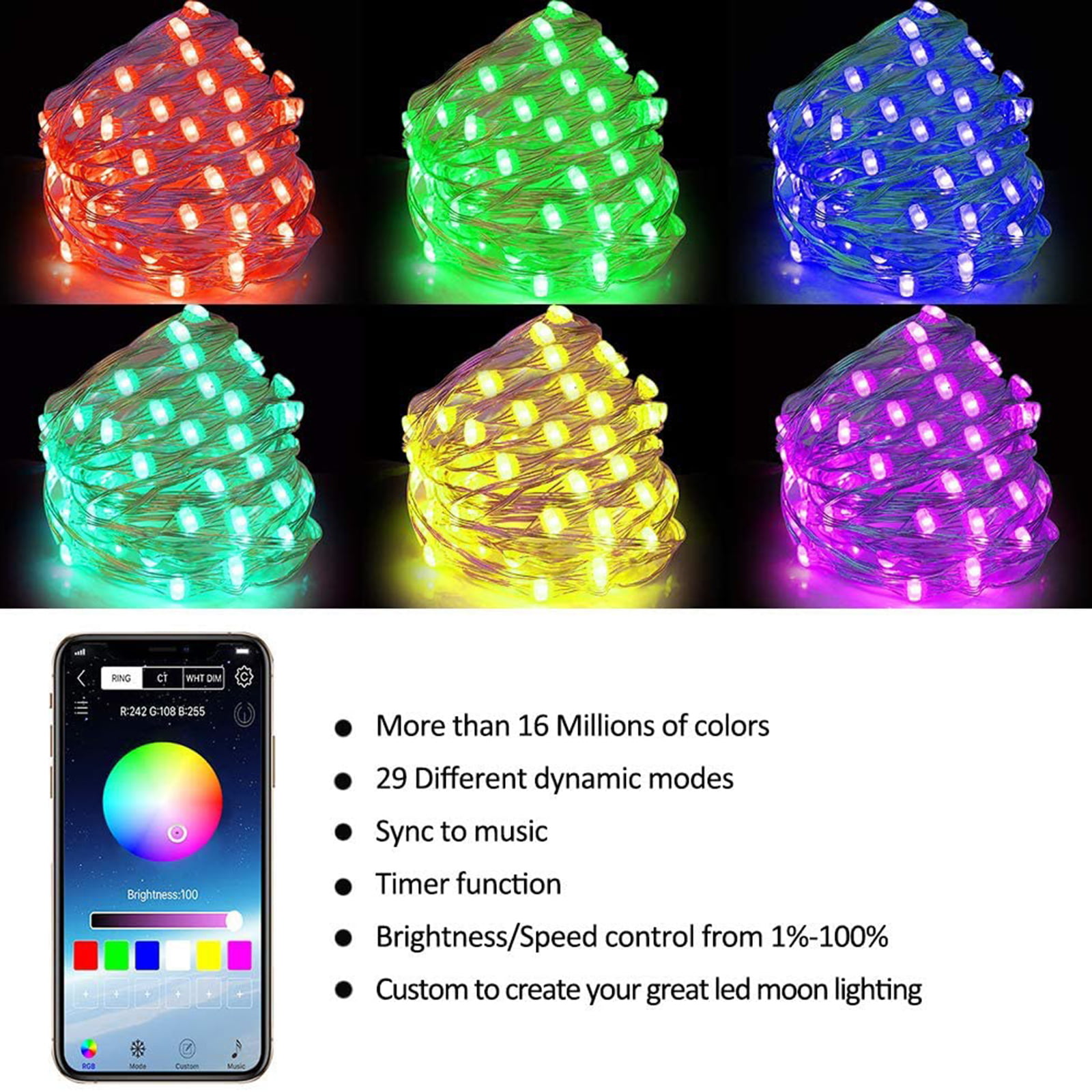 Christmas Tree Decoration Light Custom LED String Light App Remote Control US 