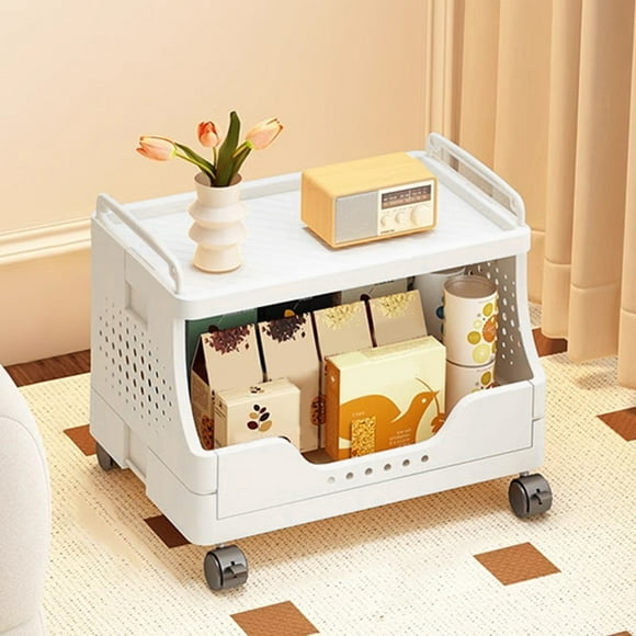 Czzoypi Folding Storage Rack Small Cart Clearance (White), Folding Storage Rack Small Cart Storage Rack Movable Storage Rack Living Room Rack Cabinet Layered Rack