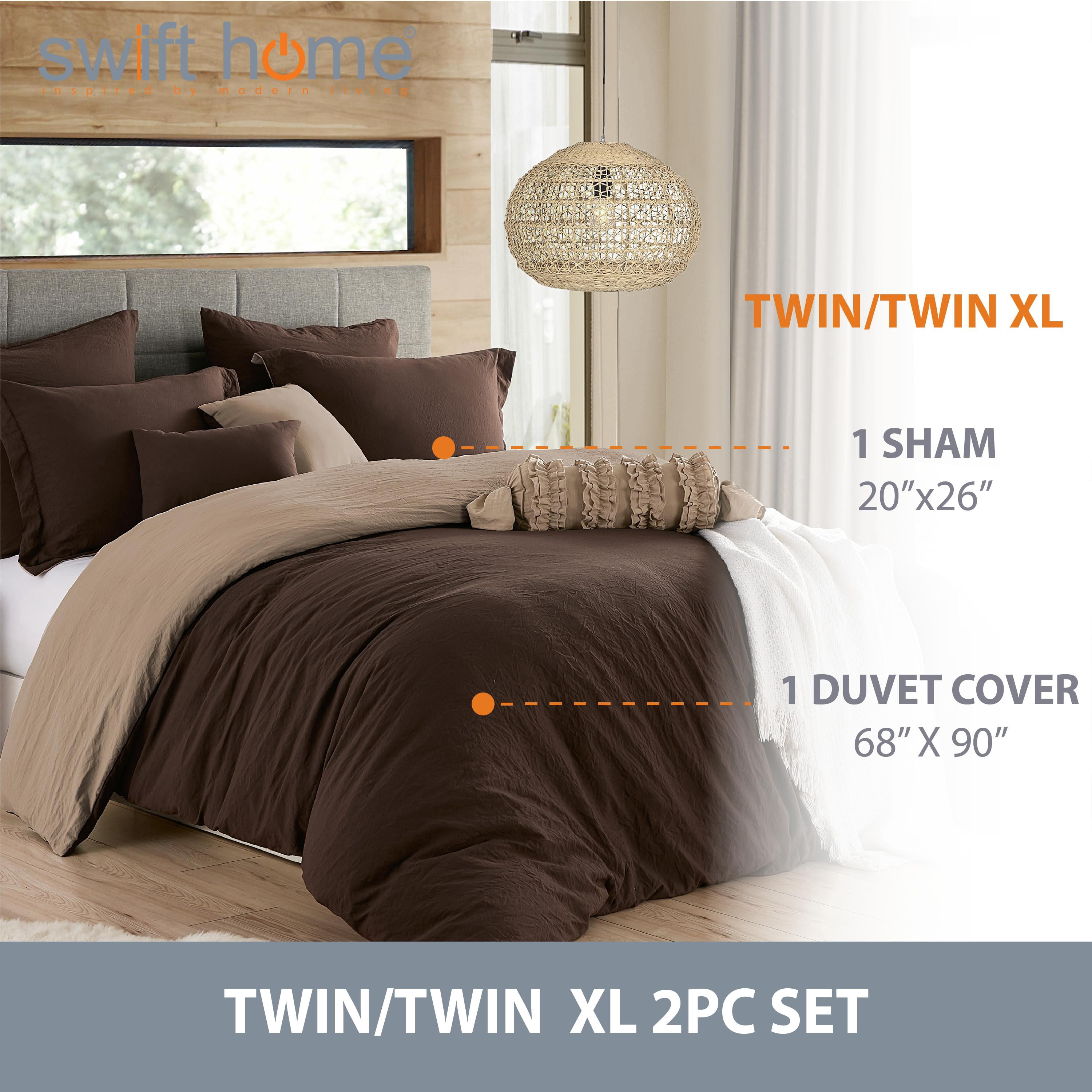 2PC Chocolate/Tan Reversible Duvet Cover & Sham Set (Comforter not Included), Twin/Twin XL