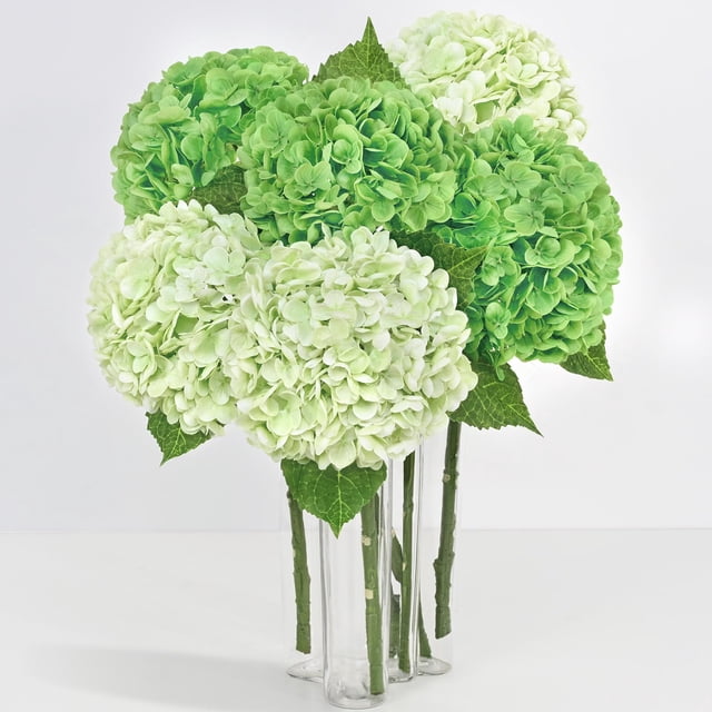 Flores artificiales Yastouay Real Touch Hydrangea x6 unidades, color verde claro