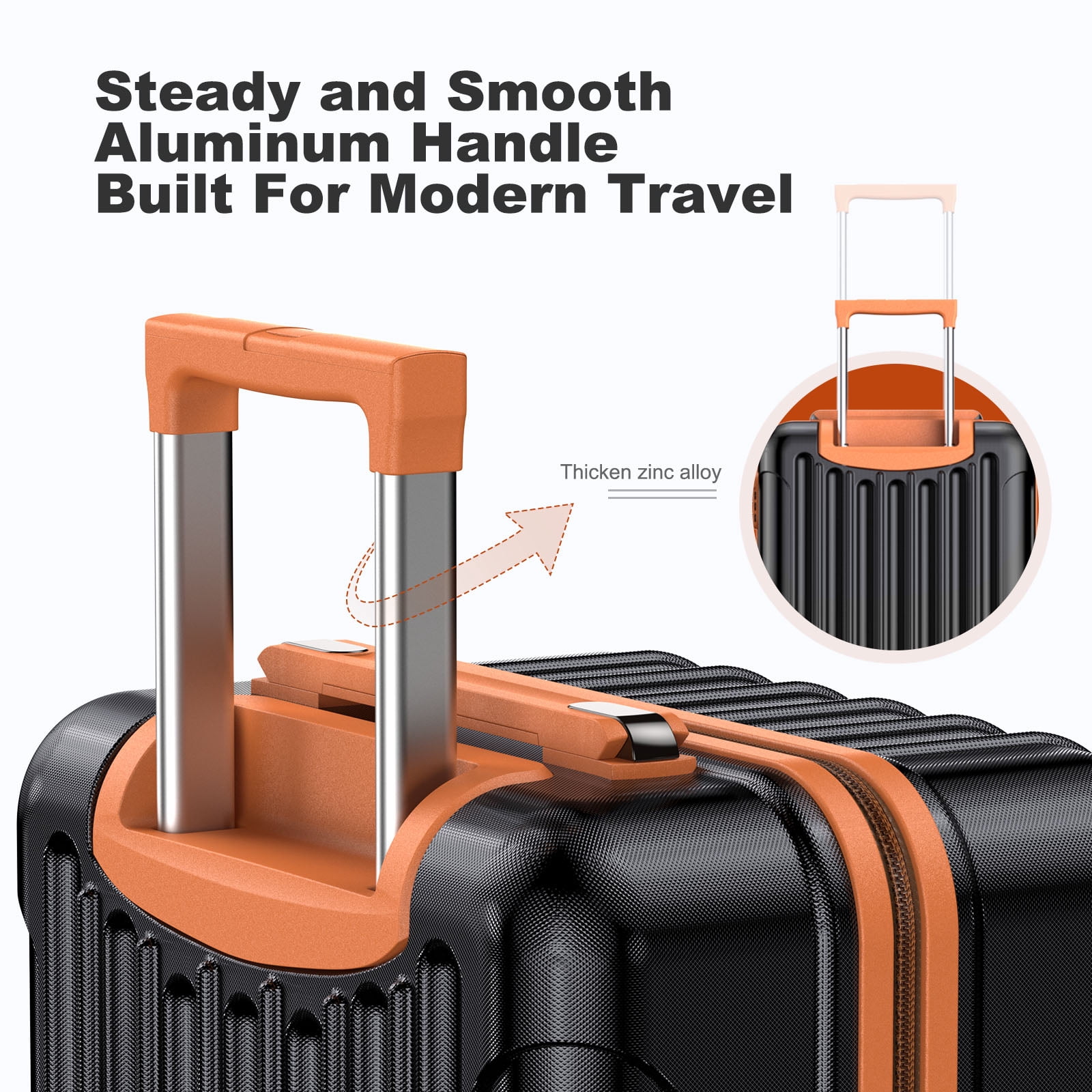 Nazhura Hard Shell Luggage Set, 3-Piece Hardside Suitcase Set, 20-inch, 22-inch, 28-inch Luggage, Carry on Luggage Set, Travel Luggage Set, Large Suitcase with Wheels, ABS Hardside (Black/Orange)