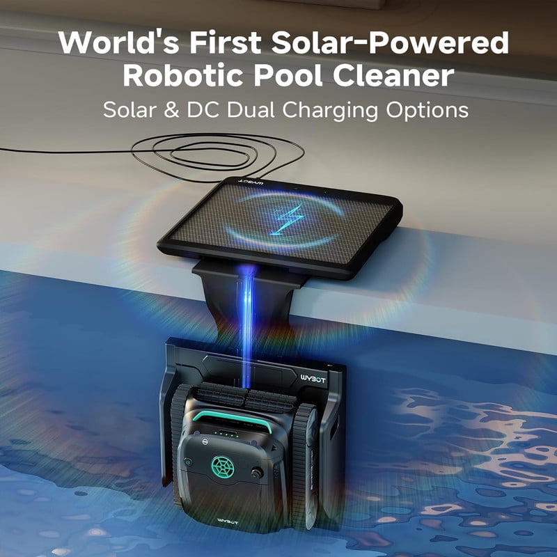 WYBOT S2 Solar Robotic Pool Cleaner with Solar-Powered Charging Dock, 3D Adsorption System